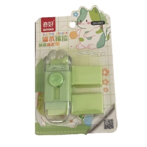 Radiera, Flippy, Model Labuta de Pisica, cu 2 Rezerve, Reglare Pull-Push, din Cauciuc, Verde - Img 1