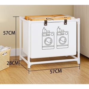 Raft/Cos Depozitare Haine Murdare, Flippy, pentru Baie, 1 Cos, Cadru de Otel Inoxidabil, 97 x 44 x 57 cm, Alb - Img 3