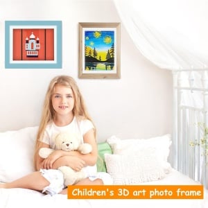 Rama Foto Flippy, cu Magnet, din Lemn, cu Spatiu Pentru Depozitare, Pentru Desene si Picturi A4, Sticla Securizata, Rama MDF, 21x30 cm, Albastru - Img 2