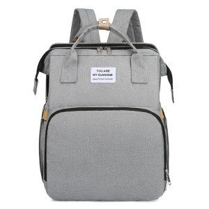 Rucsac Multifunctional pentru Mamici, Flippy, cu Patut Pliabil si Baza de Schimbat, Rezistent la Apa, Capacitate Mare, Usor, Compartimente Multiple, Buzunar Termic pentru Lapte, 42 x 32 x 22 cm, Gri - Img 5