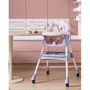 Scaun de Masa pe Roti pentru Copii, Flippy, 2 Tavite si Husa Detasabile, Multifuncțional, Stabil, Centura de Siguranta, Spatar Reglabil Moale, Balansoar, Cos de Depozitare, de la 6 Luni, Mov - Img 5