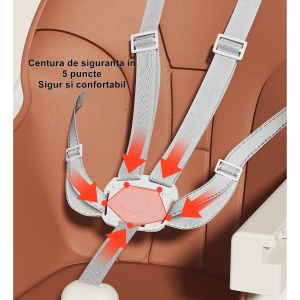 Scaun de masa pentru bebelusi si copii Flippy, cu roti, telescopic, pliabil, masuta reglabila, suport picioare, scaun invelis piele artificiala, centura siguranta, spatiu depozitare, 97 x 73 x 65 cm, maro - Img 6