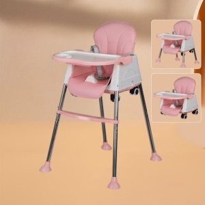Scaun de Masa Pliabil 3in1, Flippy, Reglabil, Multifunctional, 3 Pozitii, Masuta si Husa Detasabile, Roti, Centura de Siguranta, Ajustare Inaltime, Roz - Img 2