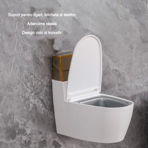 Scrumiera creativa Flippy, Forma de Toaleta, Capac Alb , Material ABS si Otel Inoxidabil, 12.5 x 9.8 x 8.4 cm, Fixare prin Lipire sau De Sine Statator, pentru Baie, Camera, Bucatarie, Balcon, Alb - Img 5