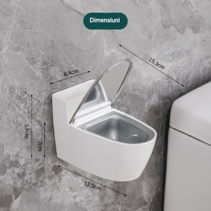 Scrumiera creativa Flippy, Forma de Toaleta, Capac Argintiu, Material ABS si Otel Inoxidabil, 12.5 x 9.8 x 8.4 cm, Fixare prin Lipire sau De Sine Statator, pentru Baie, Camera, Bucatarie, Balcon, Argintiu - Img 3