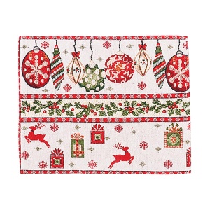 Servet pentru Masa, Flippy, Model Globulete si Cadouri, Tematica Craciun, 43 x 34 cm, Rosu