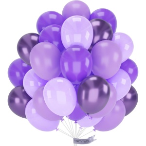 Set 10 Baloane din Latex Chrome, Flippy, Model Party, 23 cm, Diferite Nuante Mov, 2.2 g - Img 5