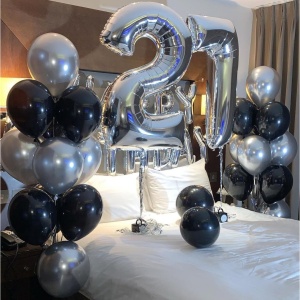 Set 10 Baloane din Latex Chrome, Flippy, Model Party, 23 cm, Negru Argintiu, 2.2 g - Img 5