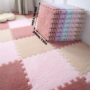 Set 10 Piese Covor tip Puzzle, Flippy, Spuma EVA, Pufos, 30 x 30 x 1 cm, Roz Pudrat - Img 5