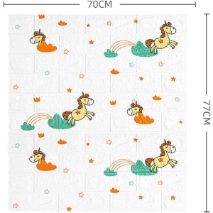 Set 10 Placi Tapet 3D, Flippy, 70 x 77 cm, Grosime 3 mm, din Polietilena, Tip Caramida, Model Unicorni, Suprafata acoperita 5.3 mp, Alb - Img 2