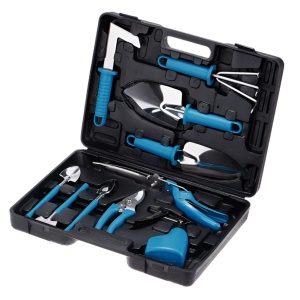 Set 10 Unelte de Gradina, Flippy, pentru Plantare Prelucrare Sol si Ingrijire Plante, Manere Albastre, Material PVC si Otel Inoxidabil, Cutie Inclusa, 37x28x7 cm, Negru - Img 1