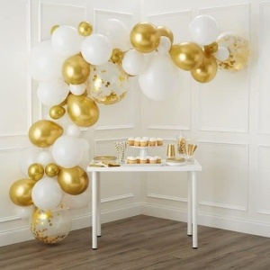 Set 16 Baloane din Latex, Flippy, Model Party, 30 cm, Alb, Auriu, Transparent Confetti, 2.8 g - Img 3