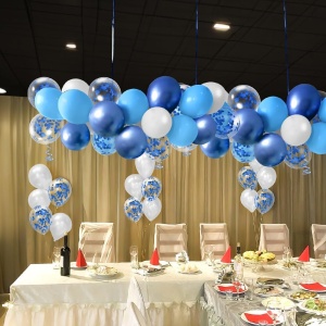Set 16 Baloane din Latex Metalizate, Flippy, Model Party, 30 cm, Alb, Albastru, Albastru Chrome, Transparent Confetti 2.8 g - Img 3