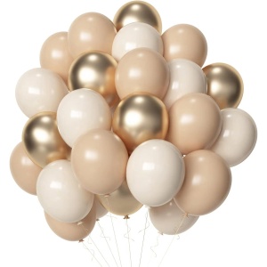 Set 16 Baloane din Latex Metalizate, Flippy, Model Party, 30 cm, Auriu, Bej Inchis si Deschis, 2.8 g - Img 1