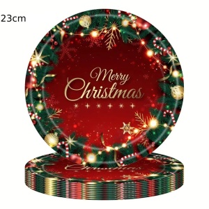 Set 16 Farfurii de Unica Folosinta, Flippy, Model Merry Christmas, Tematica Craciun, 23 cm, Rosu/Verde - Img 5