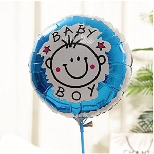 Set 2 Baloane din Folie Metalizata, Flippy, Figurine Stea si Cerc, Tema Botez Baietel, 45 cm, Ambalaj Individual, Pai Inclus, Umflare cu Aer sau Heliu, Albastru - Img 4