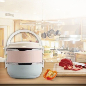 Set 2 Caserole pentru alimente Flippy, lunch box, 1400 ml, otel inoxidabil, maner, valva aerisire, 15.5 x 15 cm, inchidere etansa, multicolor - Img 5