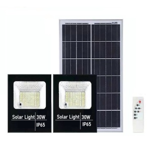 Set 2 proiectoare LED SMD 30W cu incarcare solara Flippy, panou solar, cu telecomanda, suport prindere, material ABS, 1.2AH, 200LED-uri, 13x13.5 cm, negru - Img 1