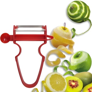 Set 3 Accesorii de Decojire, Razuire si Feliere, Flippy, pentru Legume si Fructe, Negru-Rosu-Albastru - Img 6