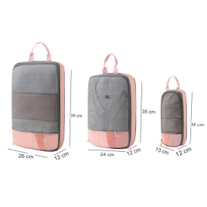 Set 3 Genti de Calatorie Flippy, Pentru Depozitare, Compresibile, 3 Dimensiuni, Mic, Mediu, Mare, Impermeabile, Fermoar Dublu, Roz - Img 12