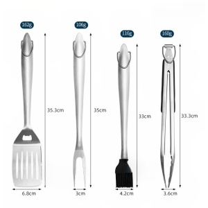 Set 4 ustensile pentru gratar Flippy, din otel inoxidabil, cu agatatoare, rezistente la temperaturi ridicate, argintiu - Img 4
