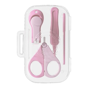 Set 4in1 de Ingrijire Unghii pentru Bebelusi, Flippy, Cutie de Depozitare Texturata, 0-6 Ani, 13.6x8x2 cm, Roz - Img 1