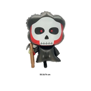 Set 5 Baloane din Folie Metalizata, Flippy, Figurine, Tema Halloween, Pai Inclus, Ambalaj Individual, Umflare cu Aer sau Heliu, Figurina Craniu 50.5x74 cm, Stelute si Cerculete 45 cm, Alb-Negru - Img 2