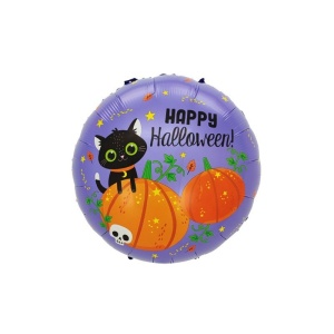 Set 5 Baloane din Folie Metalizata, Flippy, Figurine, Tema Halloween, Pai Inclus, Ambalaj Individual, Umflare cu Aer sau Heliu, Figurina Dovleac si Pisica 84x69 cm, Stelute si Cerculete 45 cm, Multicolor - Img 7