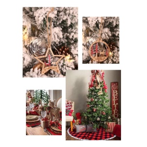 Set 6 Decoratiuni de Craciun din Lemn, Flippy, cu Snur pentru Agatare in Brad, Model Brad, Glob si Steluta, Rosu - Img 3