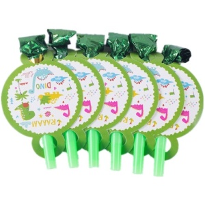 Set 6 Suflatori, Flippy, Colectia Dino Park, 12 x 7 cm, din Carton/Plastic/Hartie, Multicolor - Img 4