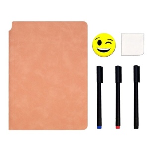 Set Agenda A5 Reutilizabila cu Pagini Tip Tabla, Agenda Pagini Albe cu Stergere Uscata, 3 Markere, 1 Burete și 1 Laveta de sters, Portabila, 24 x 16.5 cm, Coperta Piele, Roz Pal - Img 1