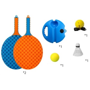 Set Badminton pentru Copii, Flippy, Doua Palete, Fluturas, 2 Mingi, Minge cu Elastic pentru Antrenament, Suport de Prindere Stabil, 41x23 cm, Albastru Portocaliu - Img 8