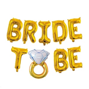 Set Baloane din Folie Metalizata, Flippy, Model Bride to Be cu Inel de Logodna, Litere de 40 cm, Baloane Party, Ambalaj Individual, Pai Inclus, Umflare cu Aer sau Heliu, Auriu - Img 1
