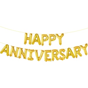 Set Baloane din Folie Metalizata, Flippy, Model Happy Anniversary, Litere de 40 cm, Baloane Party, Ambalaj Individual, Pai Inclus, Umflare cu Aer sau Heliu, Auriu - Img 7
