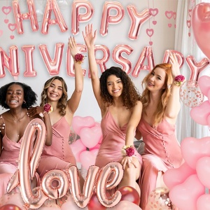 Set Baloane din Folie Metalizata, Flippy, Model Happy Anniversary, Litere de 40 cm, Baloane Party, Ambalaj Individual, Pai Inclus, Umflare cu Aer sau Heliu, Roz - Img 9