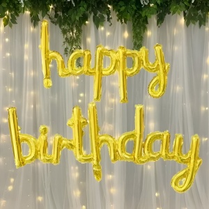 Set Baloane din Folie Metalizată, Flippy, Model Happy Birthday, 45x85 cm, 45x124cm, Baloane Party, Ambalaj Individual, Pai inclus, Umflare cu Aer sau Heliu, Gold - Img 2