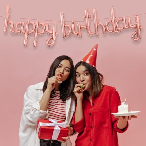 Set Baloane din Folie Metalizata, Flippy, Model Happy Birthday, 45x85 cm, 45x124cm, Baloane Party, Ambalaj Individual, Pai Inclus, Umflare cu Aer sau Heliu, Roz Pal - Img 3