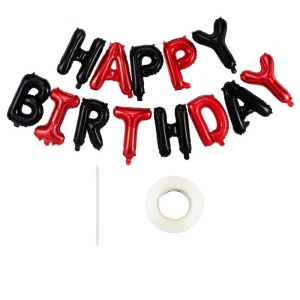 Set Baloane din Folie Metalizata, Flippy, Model Happy Birthday, Litere de 40 cm, Baloane Party, Ambalaj Individual, Pai, Ata si Adeziv Incluse, Umflare cu Aer sau Heliu, Rosu-Negru - Img 2