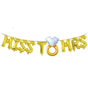Set Baloane din Folie Metalizata, Flippy, Model Miss to Mrs cu Inel de Logodna, Litere de 40 cm, Tema Iubire, Baloane Party, Ambalaj Individual, Pai Inclus, Umflare cu Aer sau Heliu, Auriu - Img 5