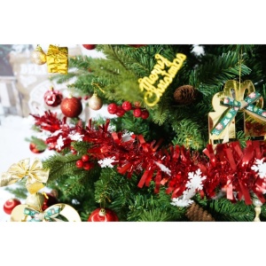 Set brad artificial de Craciun si elemente decorative, decorat cu conuri pin rosii, inaltime 210 cm, diametru 137 cm, 1172 ramuri, Flippy, verde, suport metalic inclus - Img 6