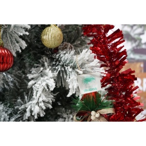 Set brad artificial de Craciun si elemente decorative, nins, decorat cu conuri pin, pentru interior/exterior, inaltime 210 cm, diametru 131 cm, 630 ramuri, Flippy, alb/verde, suport metalic inclus - Img 6