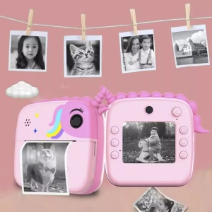 Set Camera Instantanee pentru Copii, Flippy, Ecran HD 2.4'', 24MP, 1200 mAh, cu Functie de Printare Alb-Negru, cablu USB-C, Bluetooth, Compatibil iOS/Android, Model Unicorn, Roz - Img 7