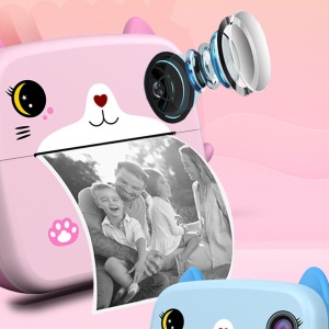 Set Camera Instantanee pentru Copii, Flippy, Ecran HD 2.4'', 24MP, 720P Video, 1200 mAh, cu Functie de Printare Alb-Negru, cablu USB-C, Bluetooth, Compatibil iOS/Android, Imprimare APP, Model Kitty, Roz - Img 10