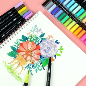 Set Carioci pe Baza de Apa, Flippy, 2 in 1, pentru Pictura, Caligrafie, 100 Culori, Penar Negru, Corp Carioca Negru, 23.5 x 19.5 x 7.5 cm, Multicolor - Img 3