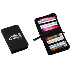 Set Carioci pe Baza de Apa, Flippy, 2 in 1, pentru Pictura, Caligrafie, 60 Culori, Penar Negru, Corp Carioca Alb, 26.5 x 17.5 x 4.5 cm, Multicolor - Img 1