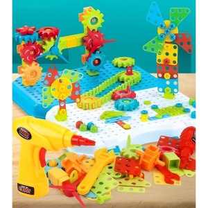 Set Constructie Bormasina Magica cu Servieta, Flippy, 310 Piese, Albastru, Piese Multicolore, Plastic, 31x46 cm - Img 2