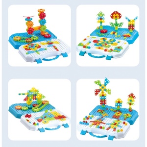 Set Constructie Bormasina Magica cu Servieta, Flippy, 310 Piese, Albastru, Piese Multicolore, Plastic, 31x46 cm - Img 4