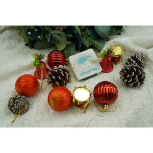 Set de 24 ornamente de brad, Flippy, de tip Glob, Rosu/ Maro, din polistiren, cu finisaj sclipitor , cutie 5 cm adancime x 29 cm lungime x 19 cm inaltime - Img 4
