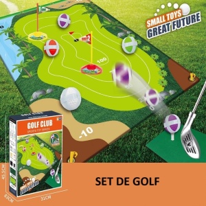 Set de Golf, Flippy, Interactiune Parinte-Copil, Covor de Golf, 140 x 98 cm, 4 Mingii cu Scai, 3 Crose Reglabile, Model C, +3 Ani, Multicolor - Img 2