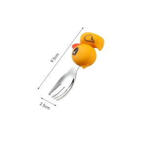 Set diversificare bebelusi Flippy, din silicon, 20 x 17.5 cm, 1 farfurie compartimentata in forma de rata, lingurita si furculita, pai, perie pai, fara alergeni, ventuza fixare, forma creativa, galben - Img 5